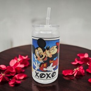 16 oz Mickey & Minnie Mouse Love Hugs & Kisses XOXO Tumbler with Lid & Straw